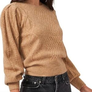 1. State Latte Heather Puff Sleeve Crew Neck Sweater, Size Large, New With Tags
